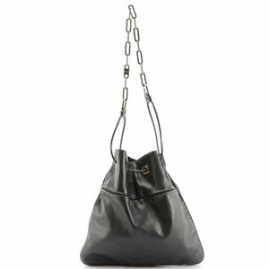 Gucci Drawstring chain link bucket shoulder bag black leather